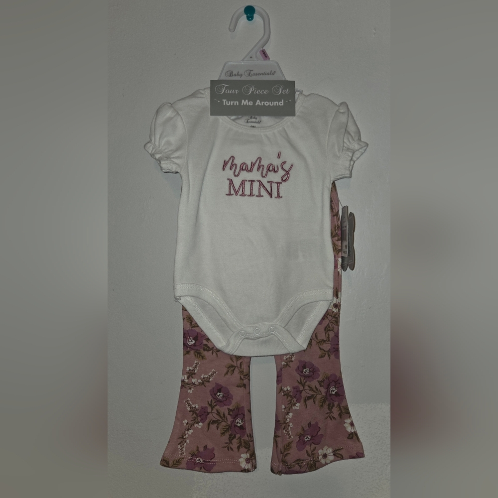 Baby Essentials 'Mama's Mini' White and Mauve Floral Outfit